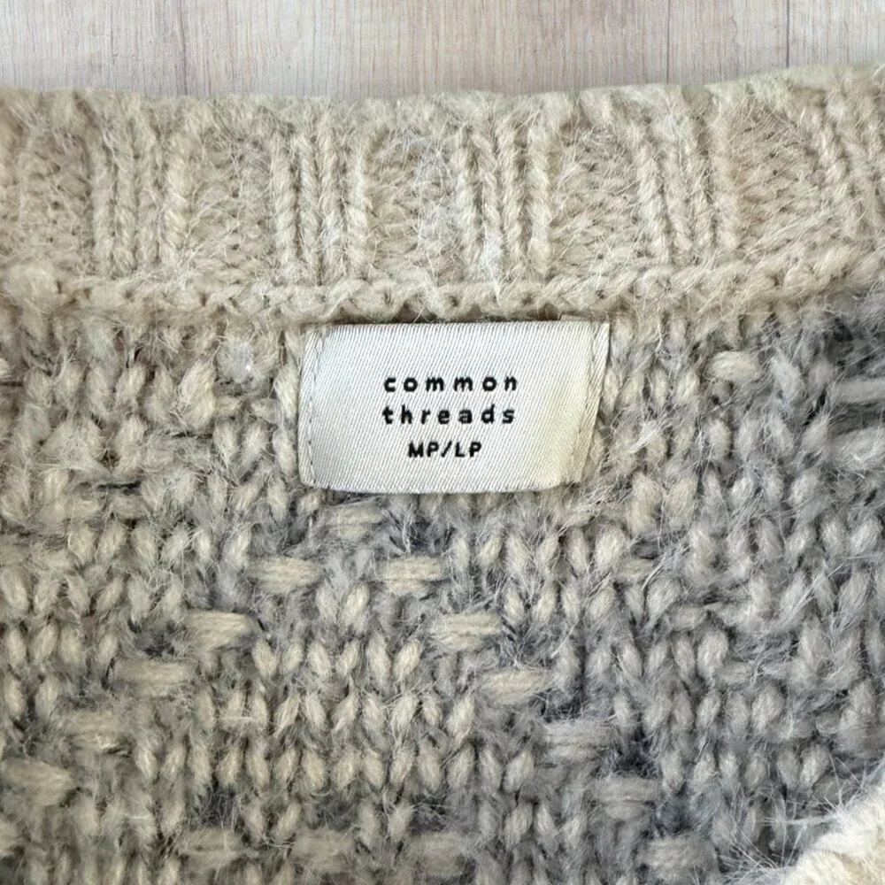 Common Threads Chunky Knit Sweater Neutral Geometric Boho Cozy V-Neck M/L